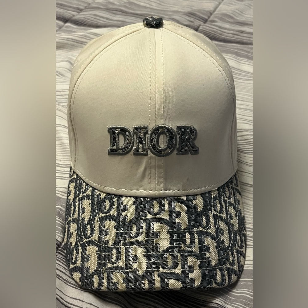 Dior White and Blue Monogram Cap